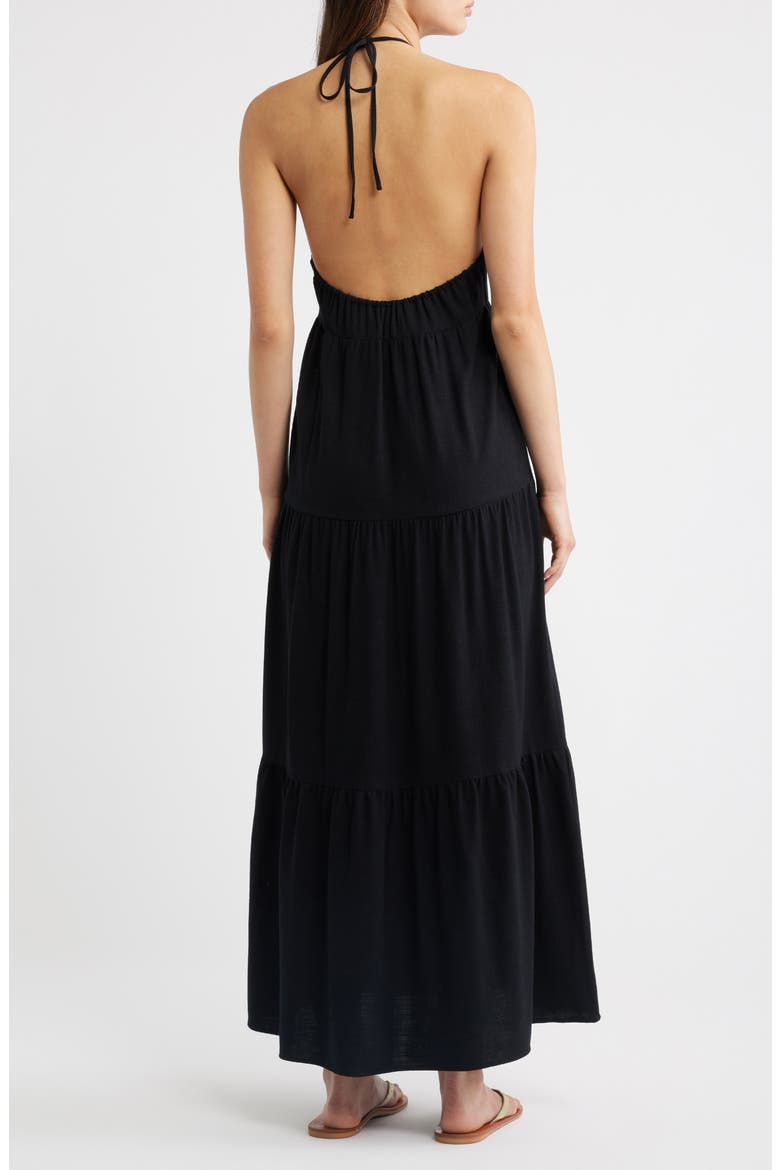 Kenna Tiered Halter Midi Dress, Alternate, color, BLACK