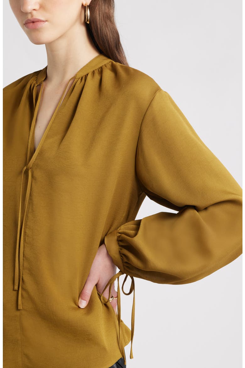 Long Sleeve Tie Neck Shirt, Alternate, color, OLIVE ESTATE