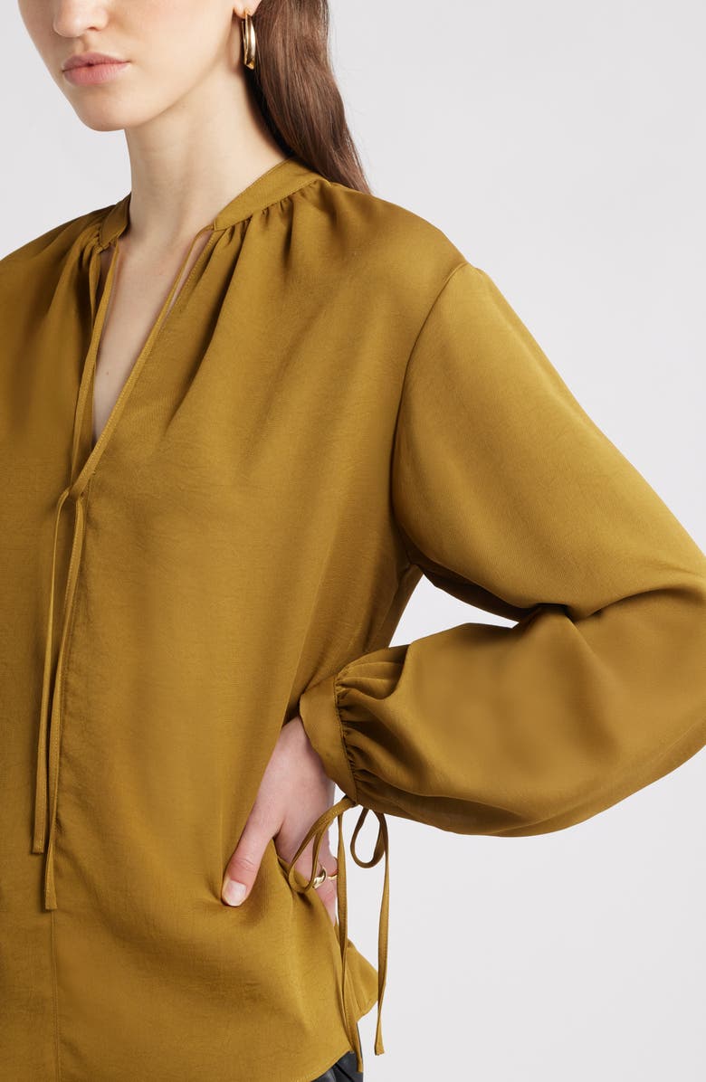 Nordstrom Long Sleeve Tie Neck Shirt, Alternate, color, Olive Estate