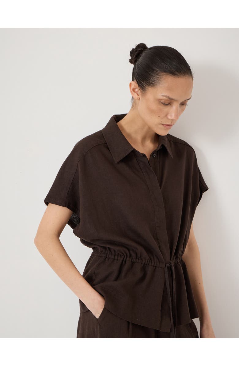 Hush Mirai Linen Blend Short Sleeve Shirt, Alternate, color, Dark Brown