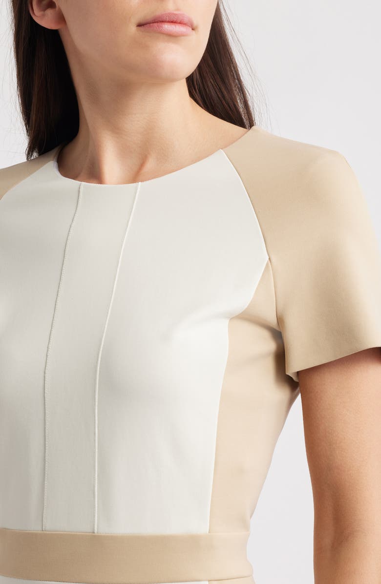 BOSS Darsa Colorblock Midi Sheath Dress, Alternate, color, Soft Cream Beige Combo