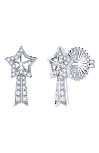 Luvmyjewelry Shooting Star Sterling Silver Diamond Comet Earring In White