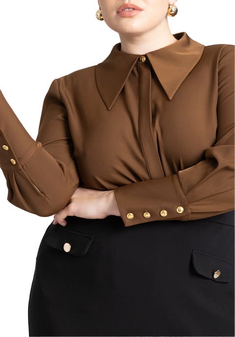 Pointed Collar Button Up Shirt (Plus Available)