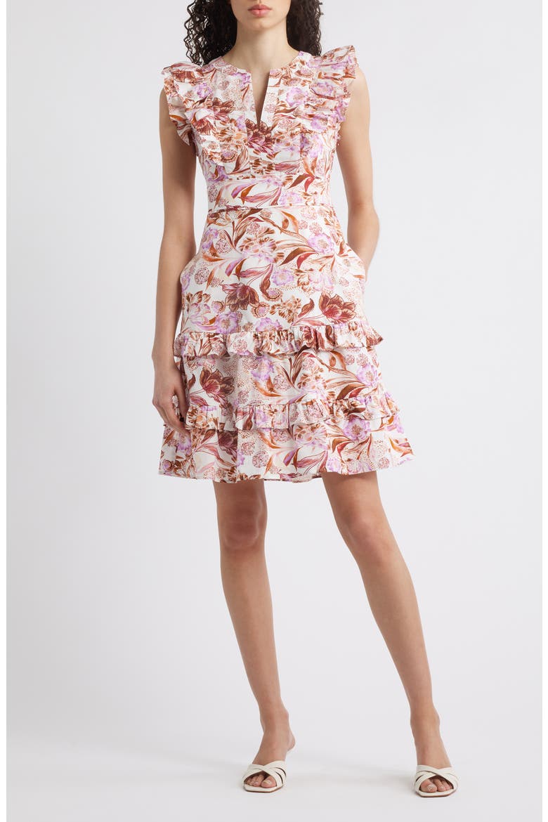 Ruffle Tiered Pintuck Dress, Main, color, MULBERRY MULTI
