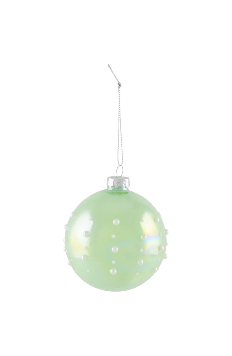 Northlight Shiny Glass Ball Christmas Ornaments with Pearl Drops - 3" (80mm) - Blue and Green - 4ct, Alternate, color, Blue