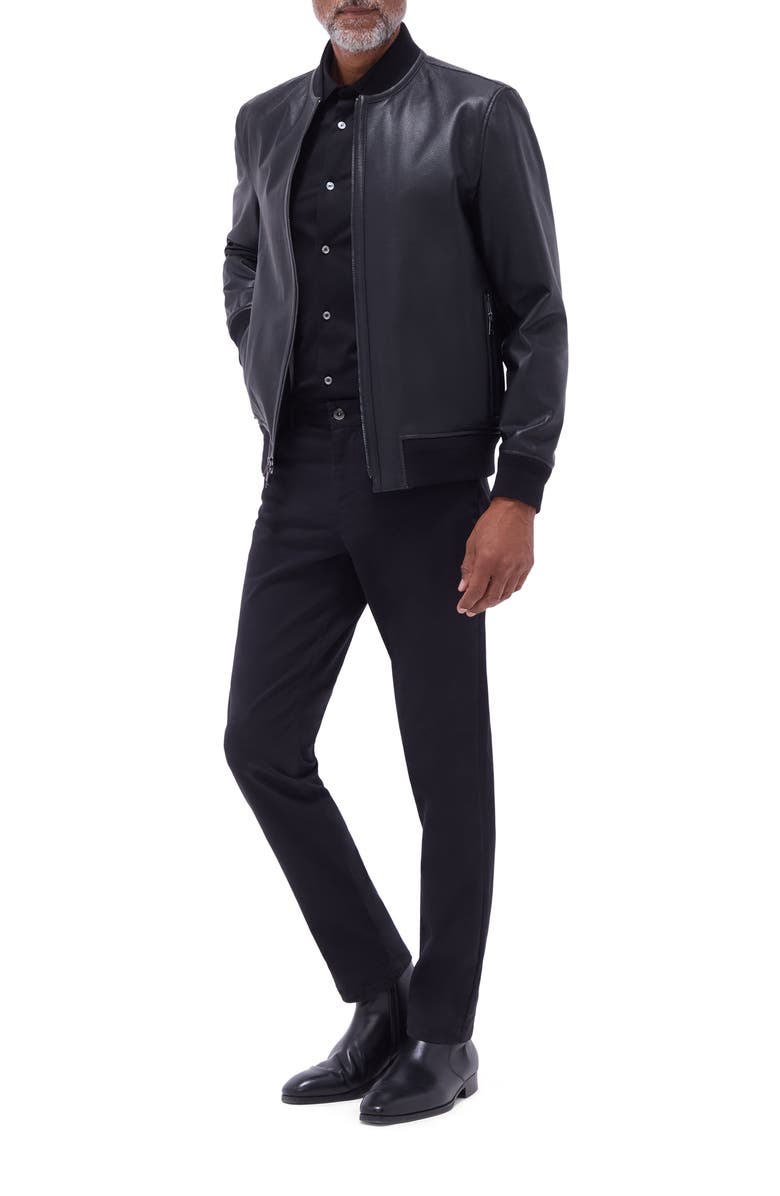 Bugatchi Leather Bomber Jacket, Alternate, color, 