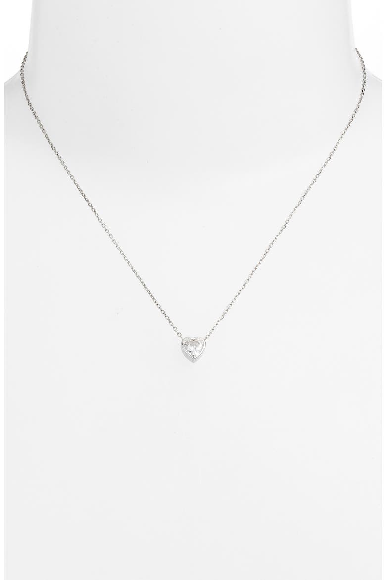 Mini Heart Bezel Pendant Necklace, Alternate, color, SILVER/ WHITE/HEART