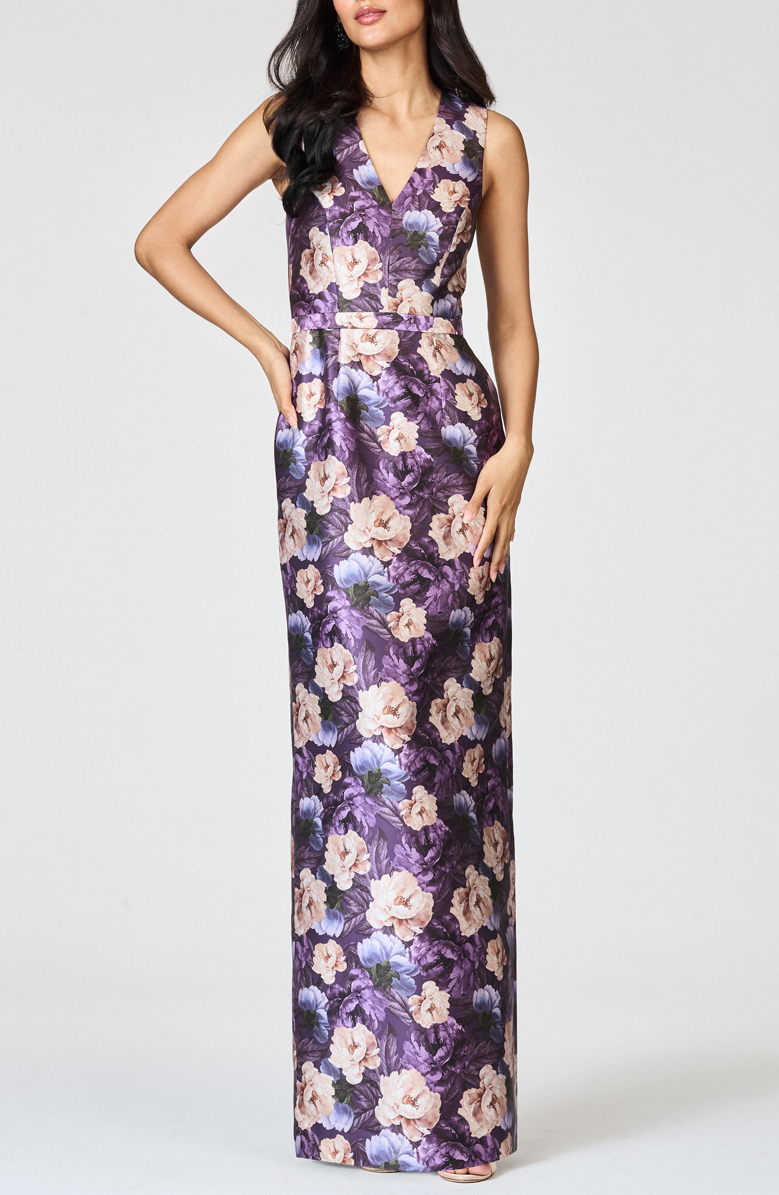 Adellyn Floral Print Sleeveless Column Gown