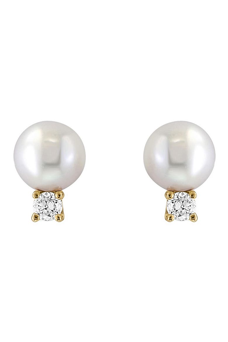 14K Yellow Gold Diamond & Cultured Freshwater Pearl Earrings, Main, color, WHITE