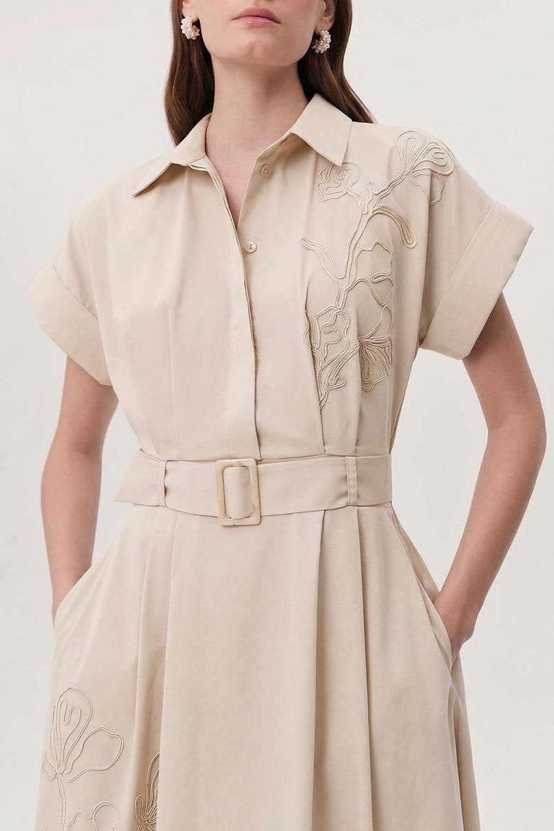 Kelsie Short Sleeve Midi Shirt Dress, Alternate, color, Cream