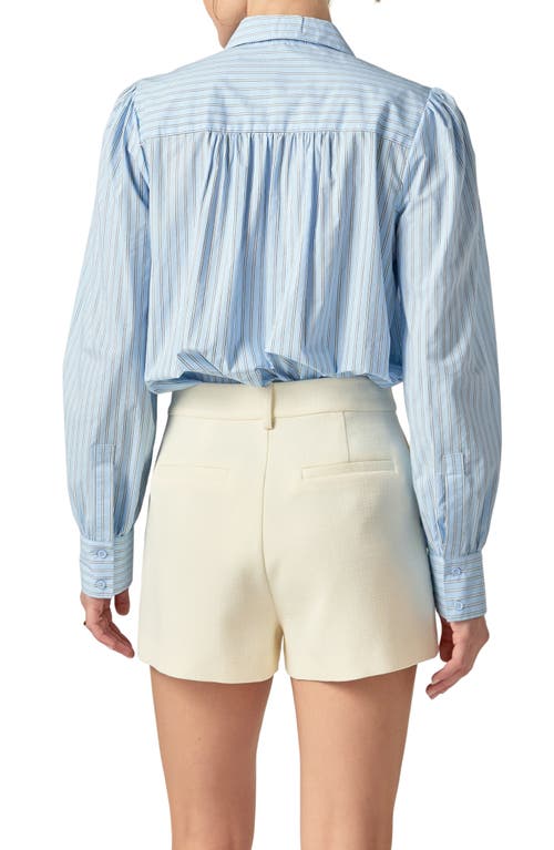 Shop English Factory Stripe Gathered Seam Button-up Shirt In Powder Blue