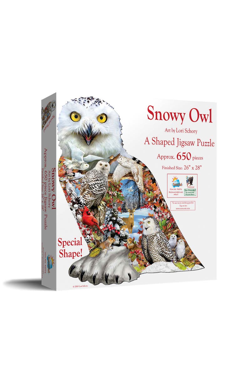Sunsout Snowy Owl 650 piece Jigsaw Puzzle for Adults Special Shape, Main, color, Multicolor