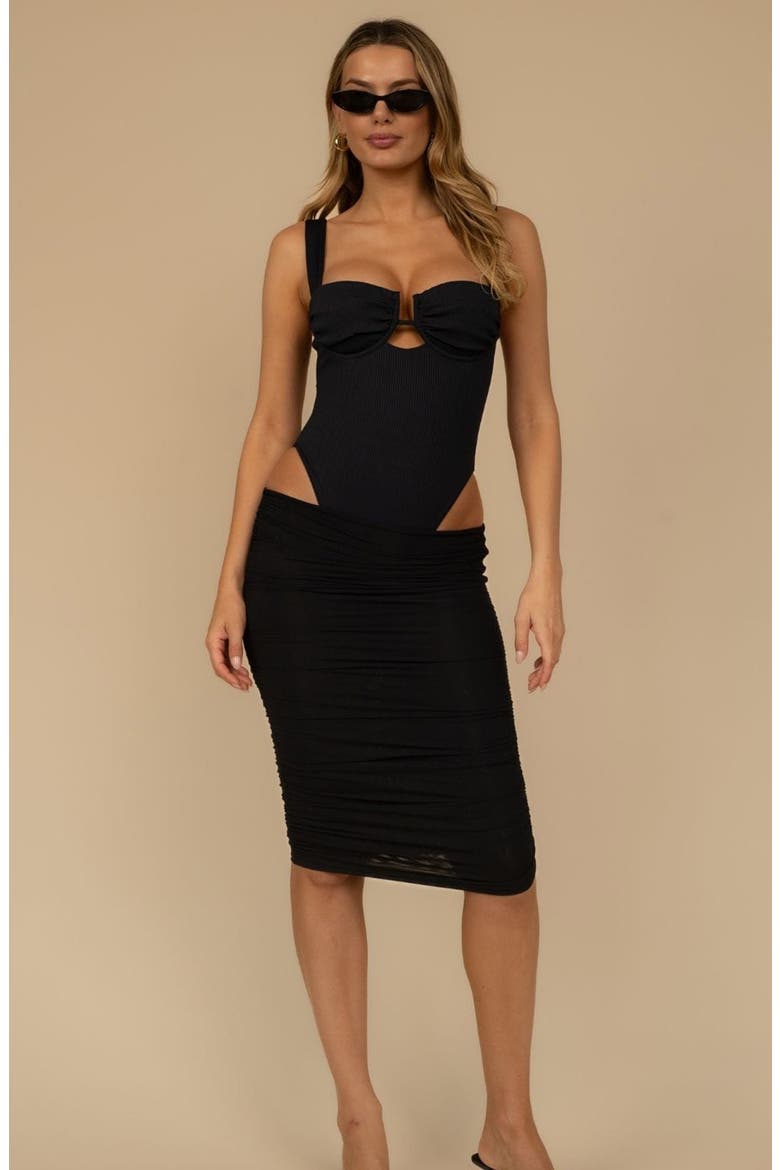 Mesh Ruched Cover-Up Skirt, Alternate, color, BLACK MESH