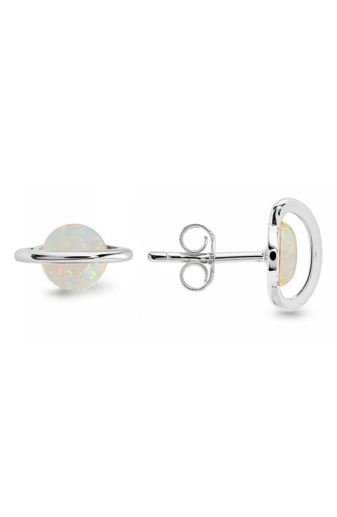 Opal Saturn Celestial Stud Earrings