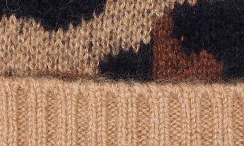 Amicale Cheetah Print Cashmere Beanie With Faux Fur Pom In Brown