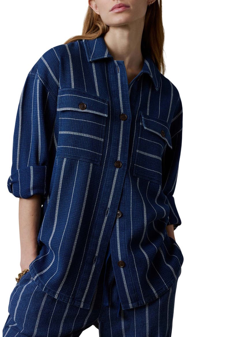 Island Tide Stripe Organic Cotton Shirt Jacket, Main, color, INDIGO DRIFT STRIPE