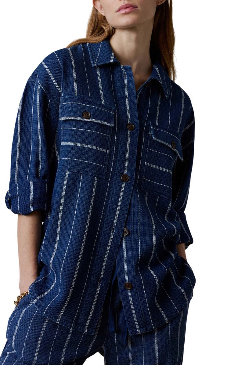 Faherty Island Tide Stripe Organic Cotton Shirt Jacket, Main, color, Indigo Drift Stripe