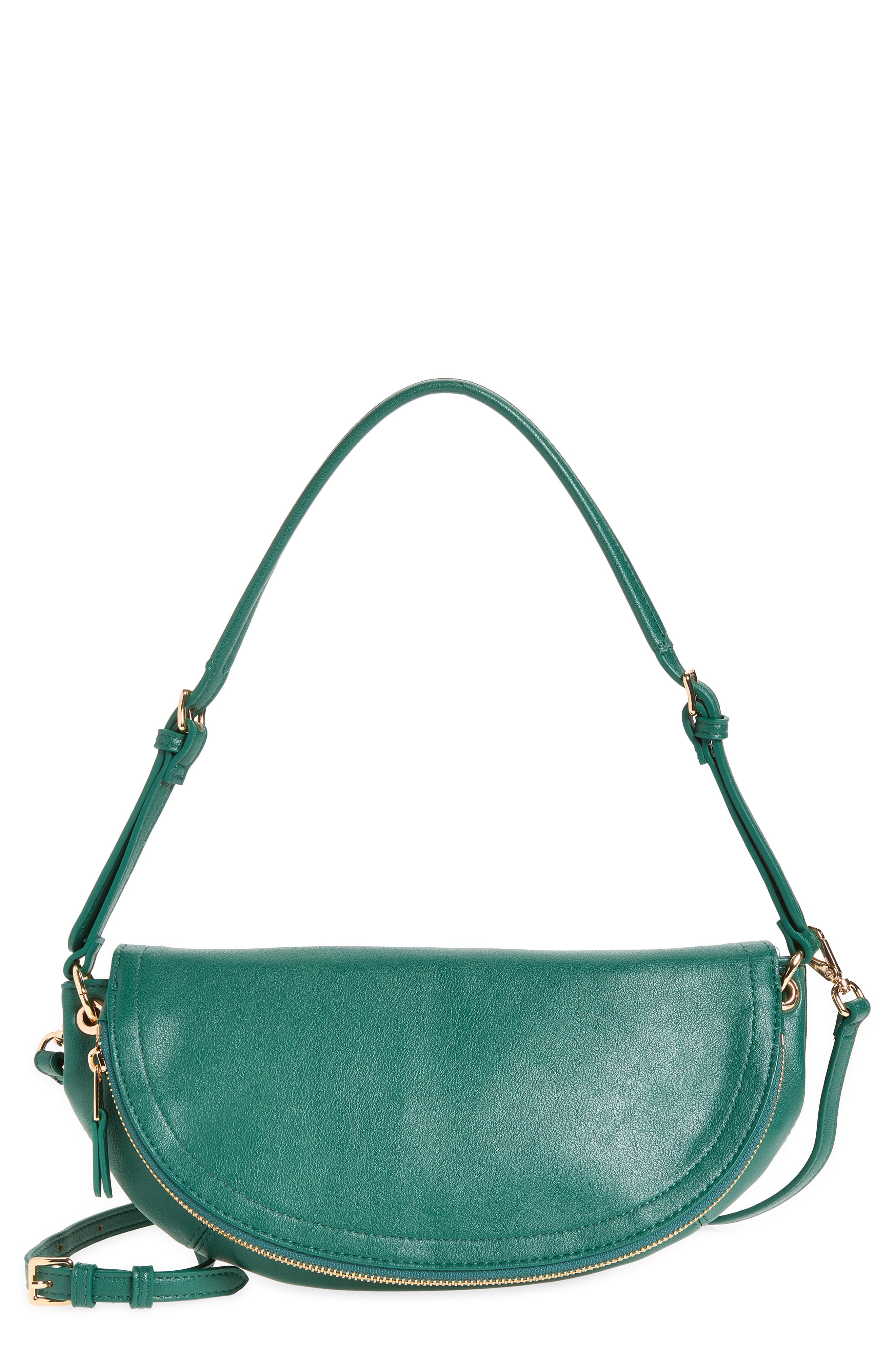 Getaria Semicircular Faux Leather Shoulder Bag, Main, color, EMERALD GREEN