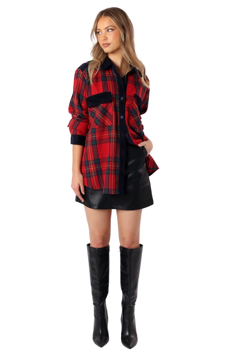 Petal & Pup Lucille Corduroy Trim Plaid Shacket, Alternate, color, Red/ Navy