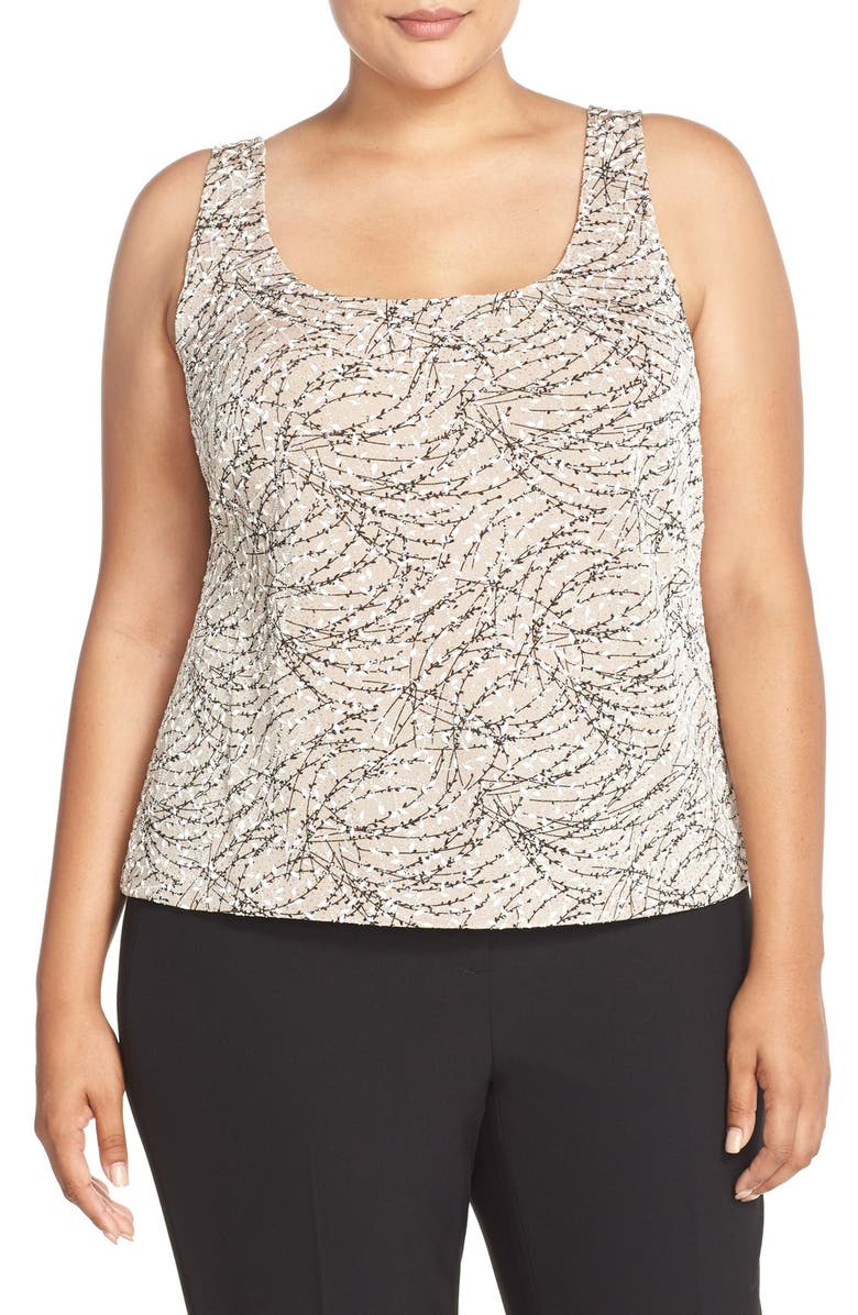 Alex Evenings Foiled Print Twinset, Alternate, color, Beige