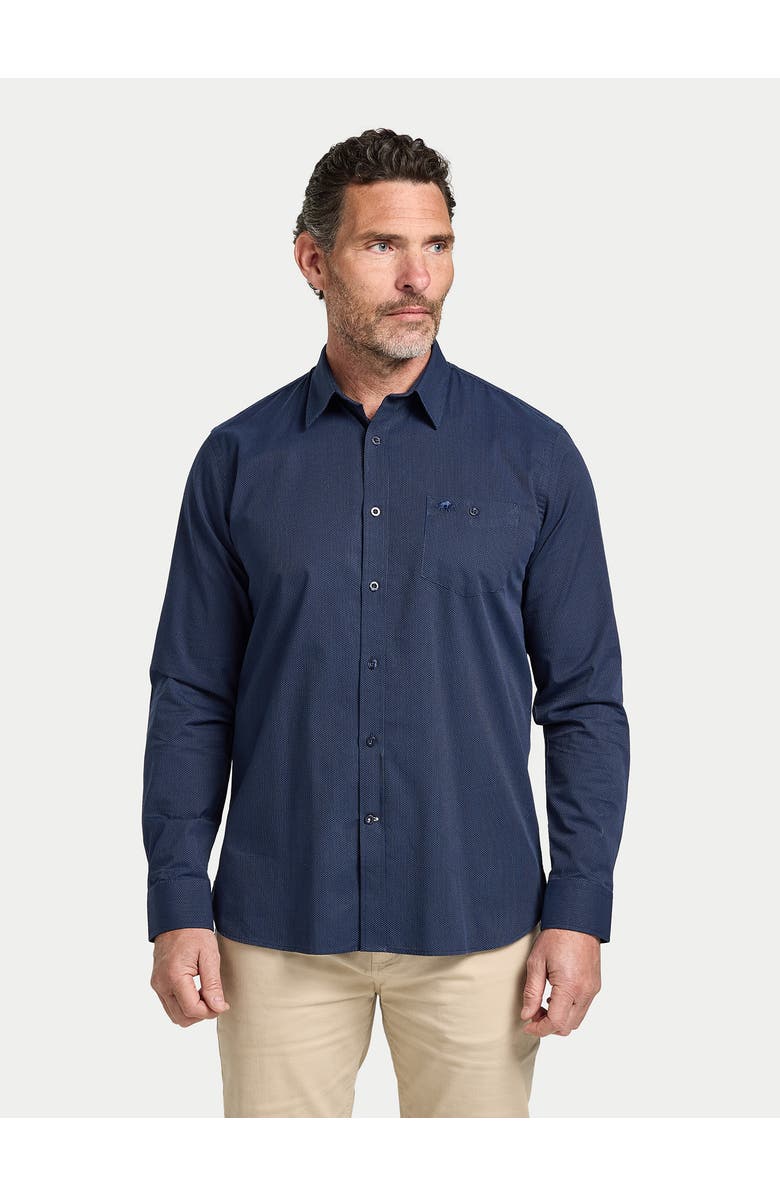 Raging Bull Long Sleeve Dash Dobby Cotton Shirt, Main, color, Navy