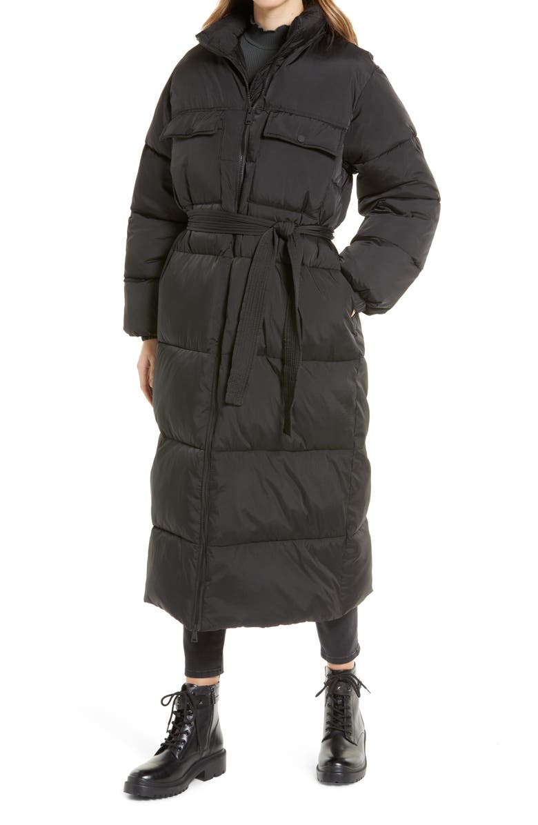 Good American Water-Resistant Longline Belted Puffer Coat, Alternate, color, 