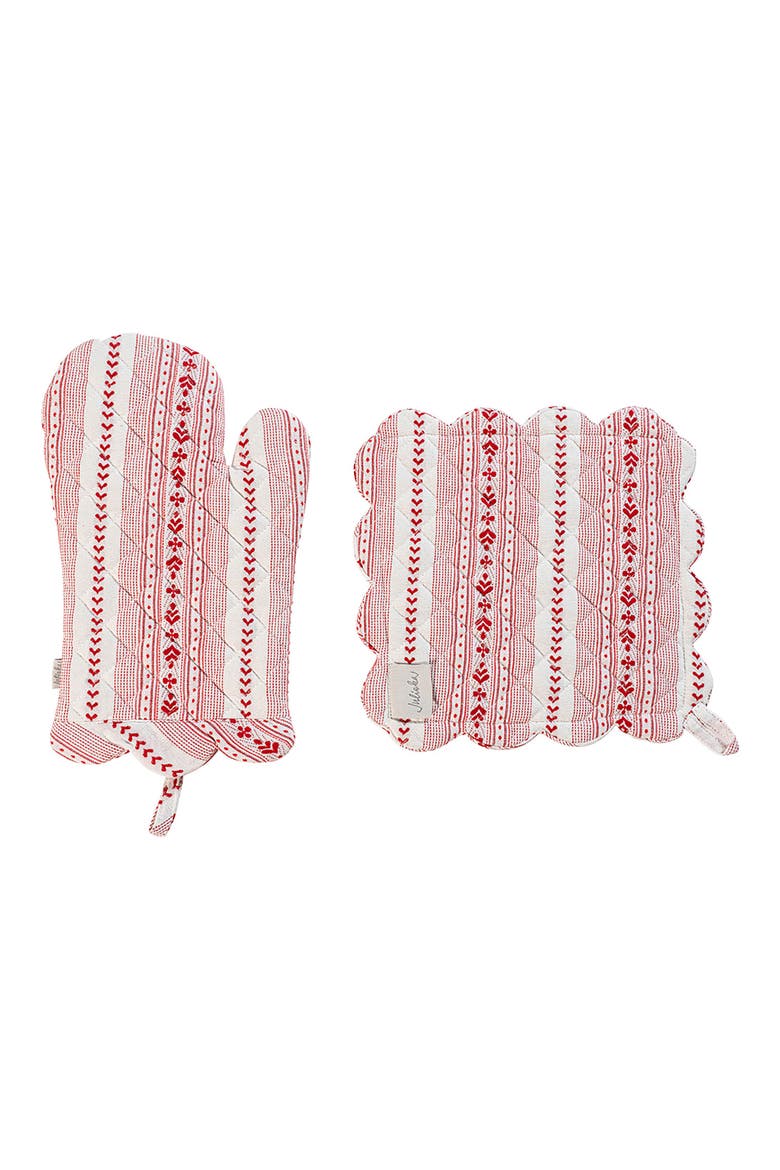 Villa Stripe Oven Mitt & Potholder Set, Main, color, RUBY