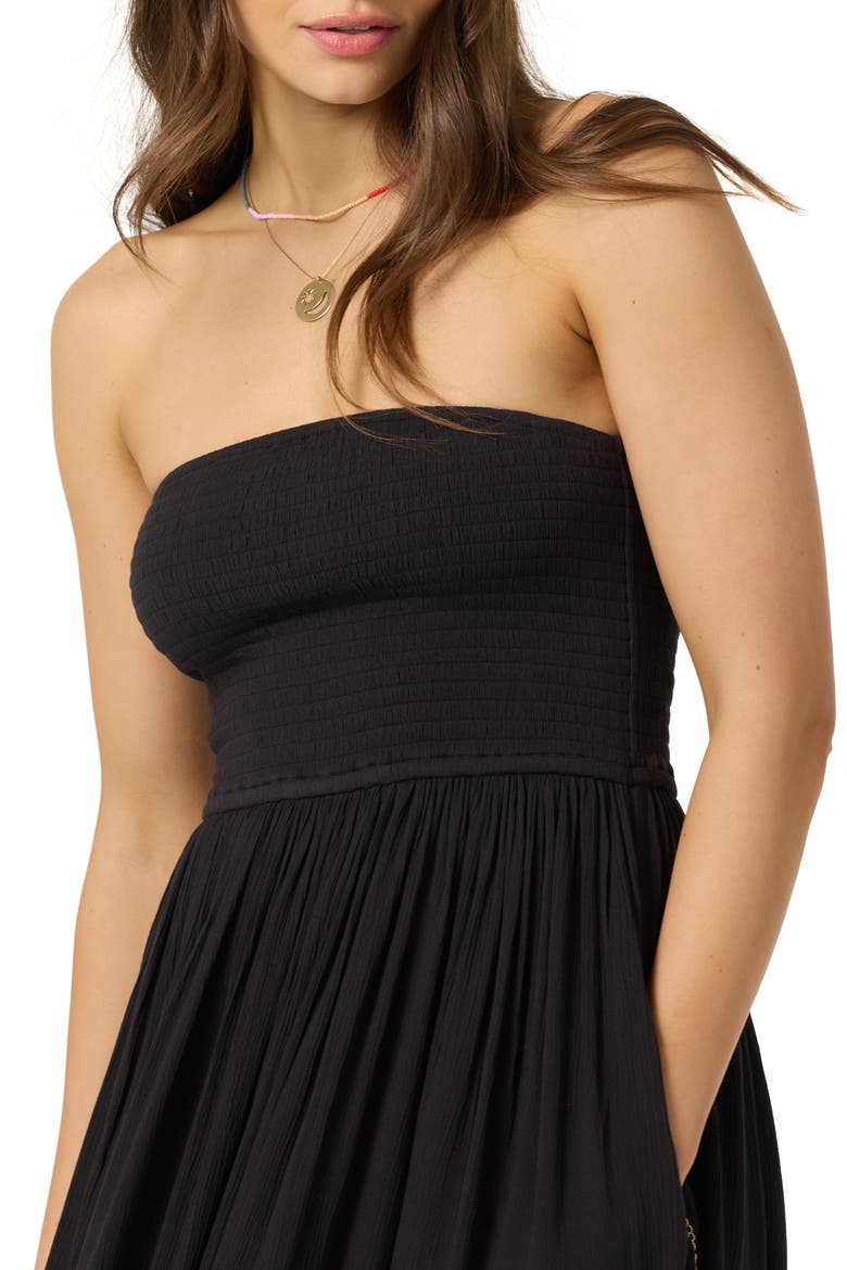 Piper Smocked Strapless Midi Dress, Alternate, color, BLACK