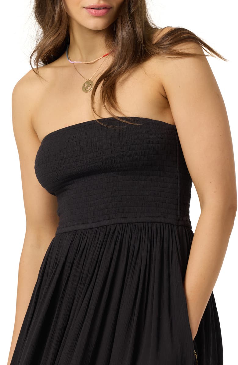 O'Neill Piper Smocked Strapless Midi Dress, Alternate, color, Black