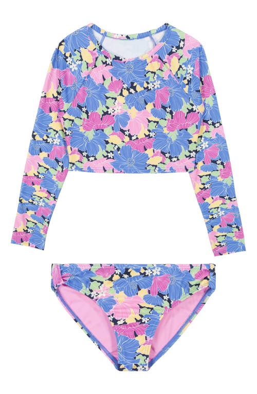 Roxy Kids' Outline Two-piece Rashguard Swimsuit In Mood Indigo