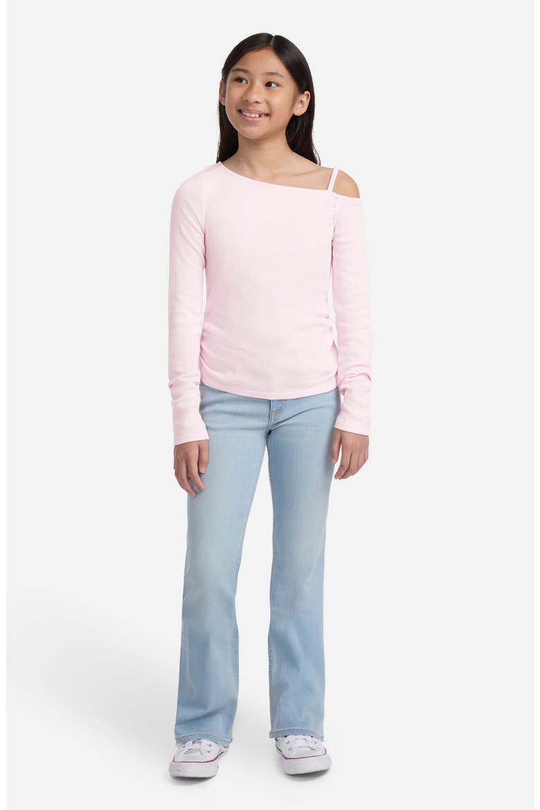 Kids' Ruched Asymmetric Cotton Blend Top, Alternate, color, CRADLE PINK