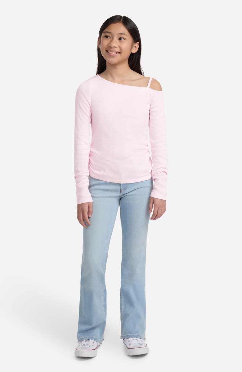 abercrombie kids Kids' Ruched Asymmetric Cotton Blend Top, Alternate, color, Cradle Pink