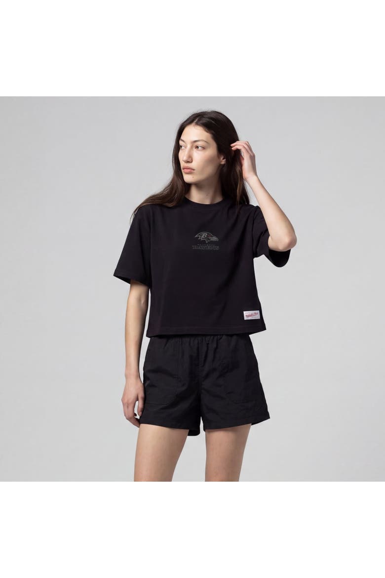 Women's Mitchell & Ness Black Baltimore Ravens Core Essentials Micro Logo Boxy Crop T-Shirt, Main, color, Black