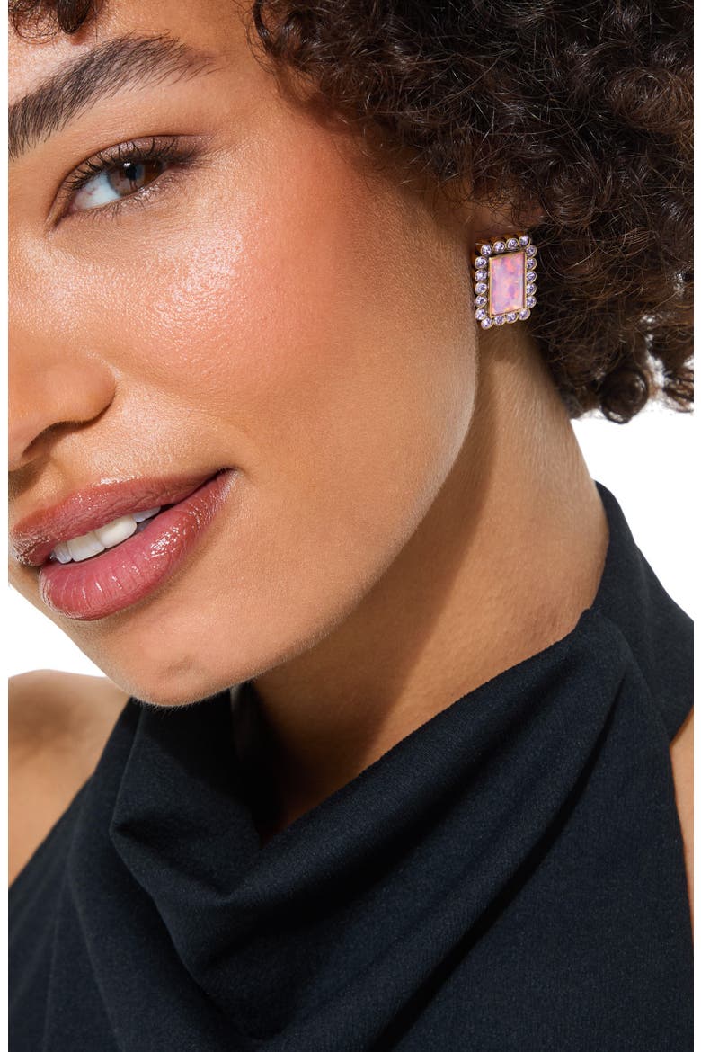 Rectangular Stud Earrings, Alternate, color, PINK