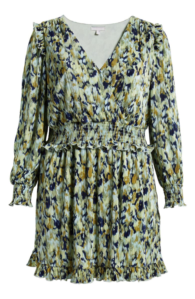 Chelsea28 Floral Long Sleeve Plissé Dress, Alternate, color, Blue- Green Textured Floral