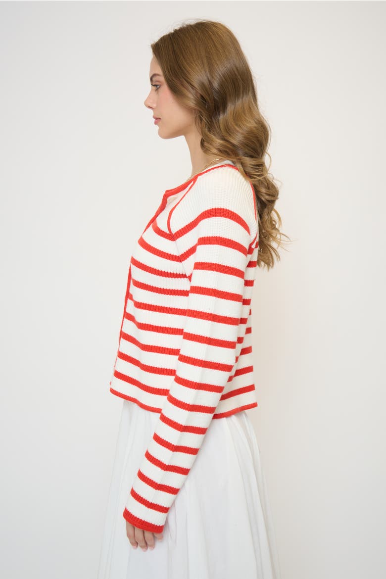 Maisie Collarless Sweater Jacket, Alternate, color, TOMATO/WHITE