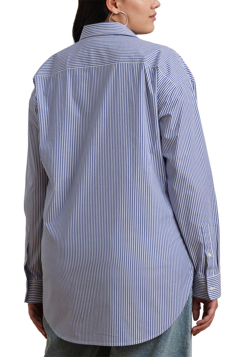 Lauren Ralph Lauren Embroidered Logo Detail Stripe Stretch Cotton Button-Up Shirt, Alternate, color, Blue/ White