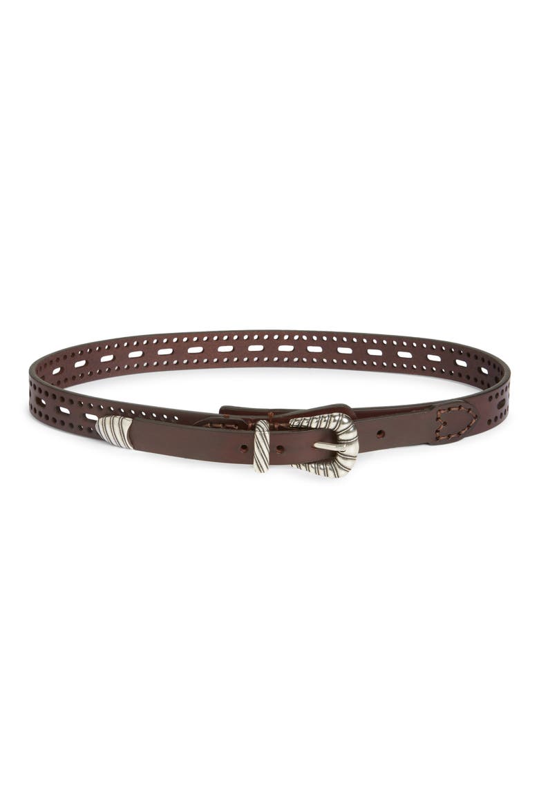 Perforated Leather Belt, Main, color, DARK BROWN M0696