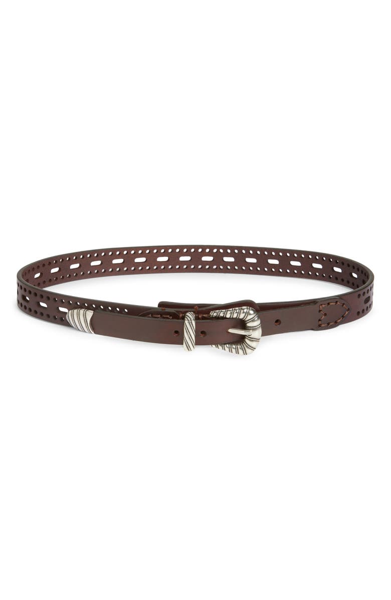 Etro Perforated Leather Belt, Main, color, Dark Brown M0696