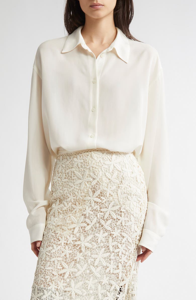 TOTEME Classic Crepe Button-Up Shirt, Main, color, Milk