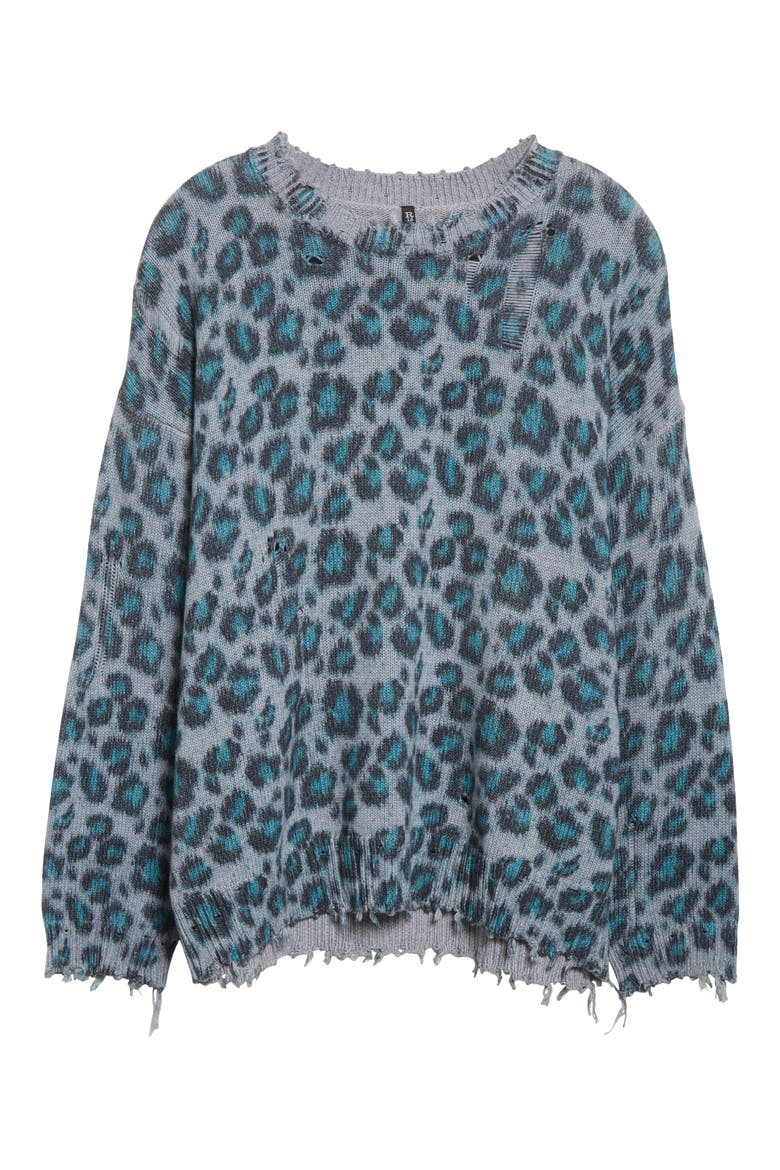 Distressed Leopard Oversize Cotton Sweater, Alternate, color, BLUE LEOPARD