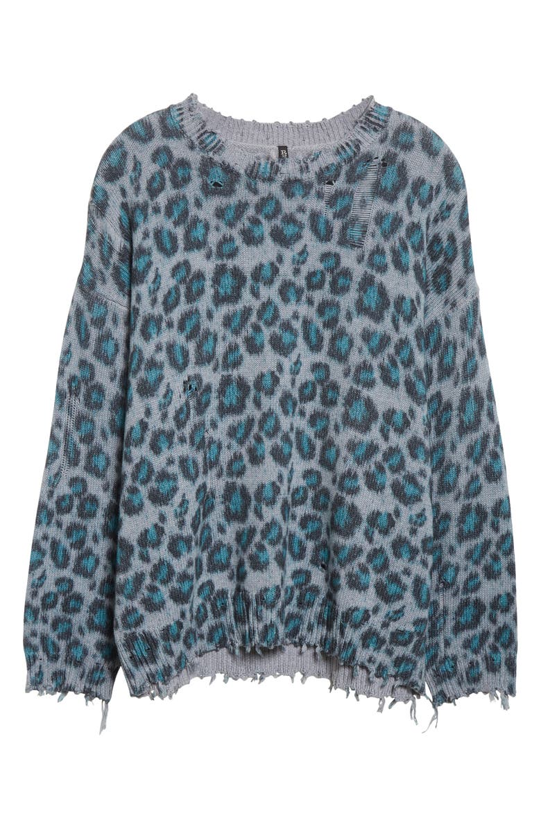 R13 Distressed Leopard Oversize Cotton Sweater, Alternate, color, Blue Leopard