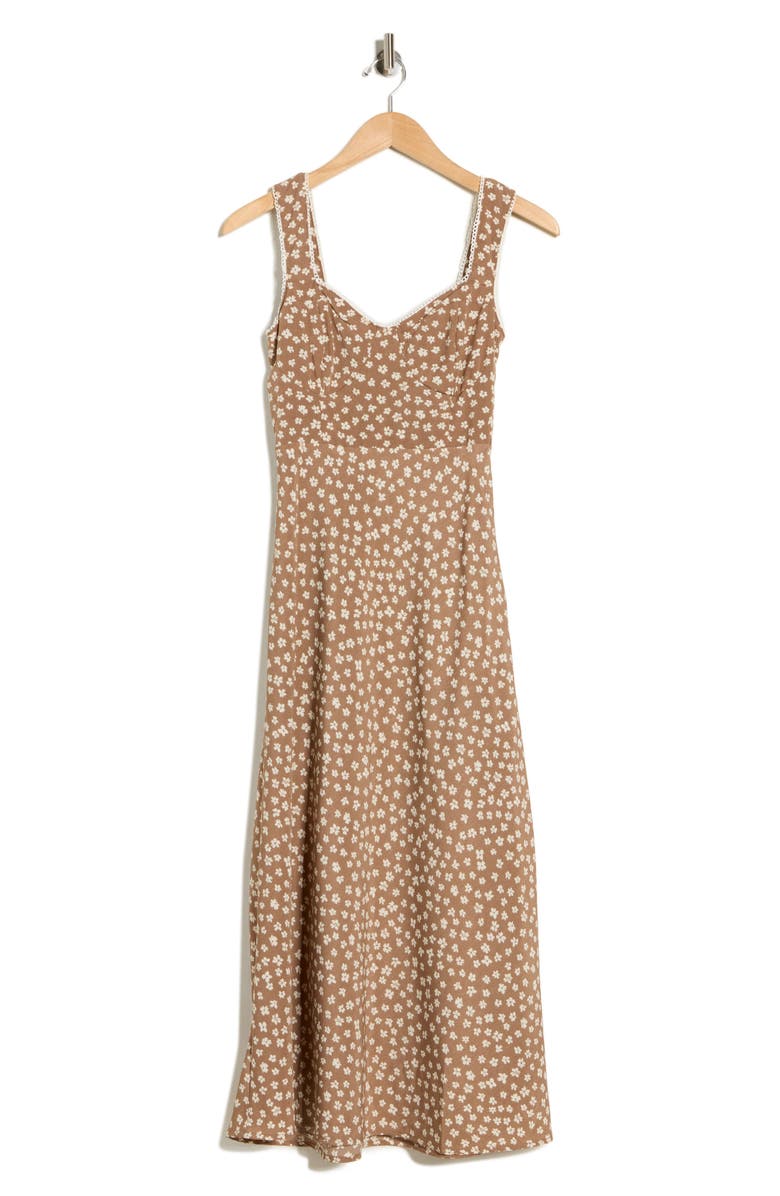 Blu Pepper Ditsy Floral Midi Dress, Main, color, Light Brown