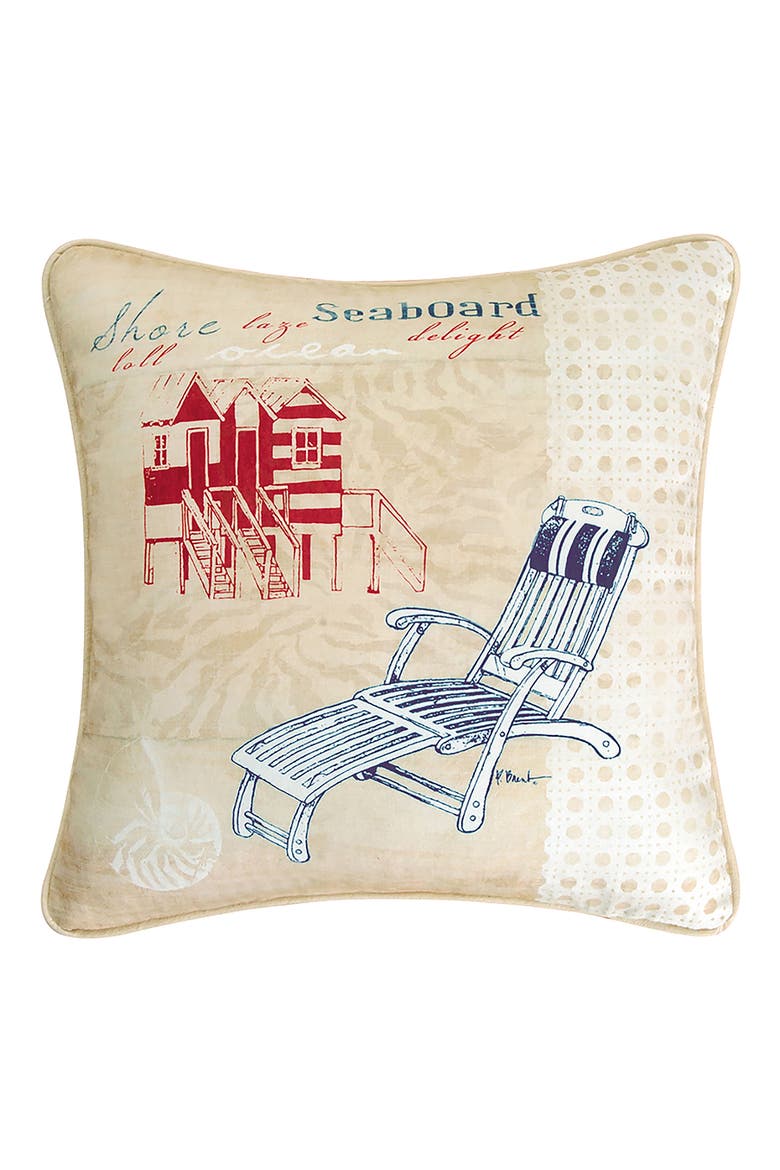 Cabana Beach Relaxation & Seaboard HD Printed Accent Throw Pillow, 18" x 18", Main, color, Off-White