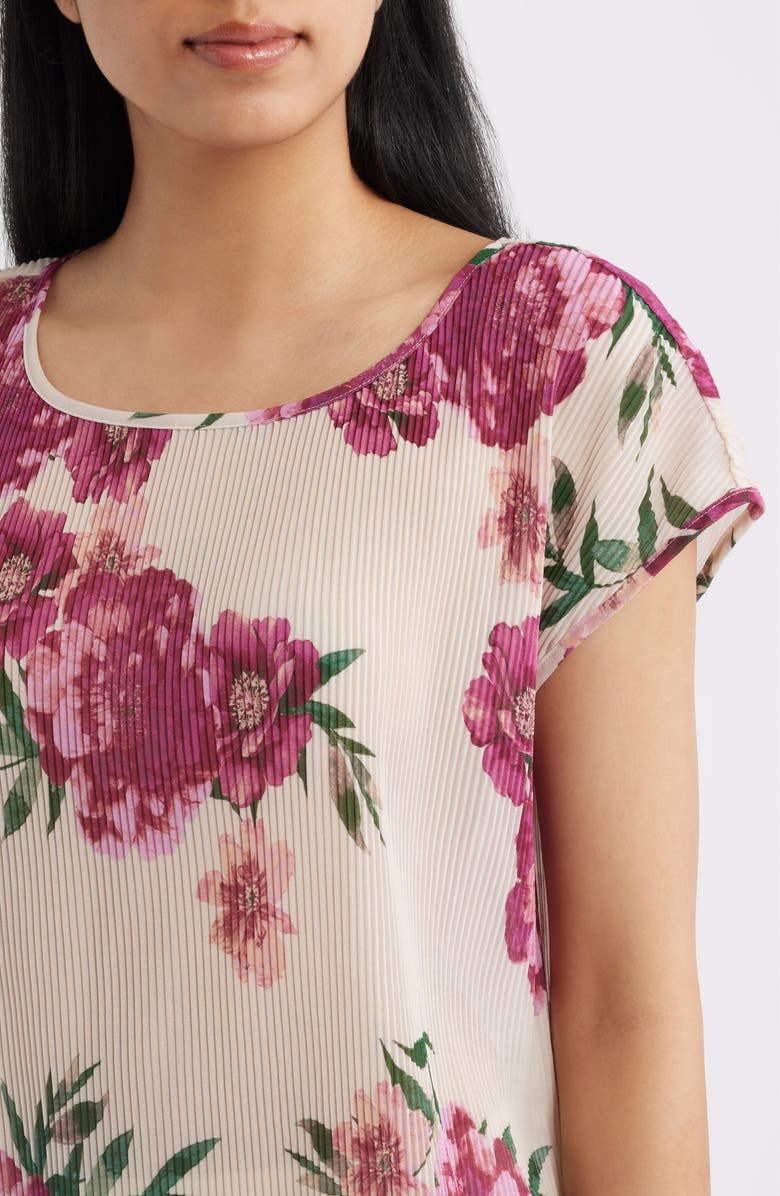 Tahari ASL Floral Plissé Top, Alternate, color, Sand Berry Floral