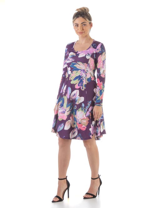 24seven Comfort Apparel Floral Long Sleeve Knee Length Dress In Multi