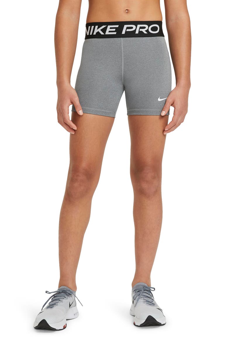 Kids' Pro Shorts, Alternate, color, CARBON HEATHER/ WHITE