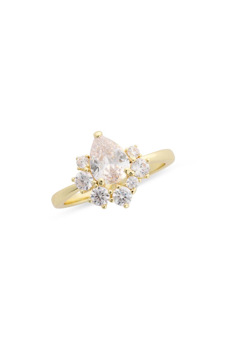 Emerald Cut CZ Cluster Engagement Ring, Main, color, CLEAR / GOLD
