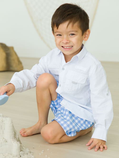 Ruggedbutts Baby/toddler Boys Upf50+ Gingham Swim Trunks In Blue