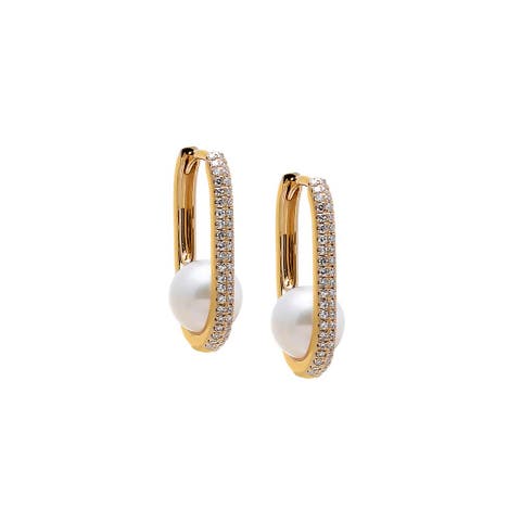 Diamond Pearl Oval Earring 14K